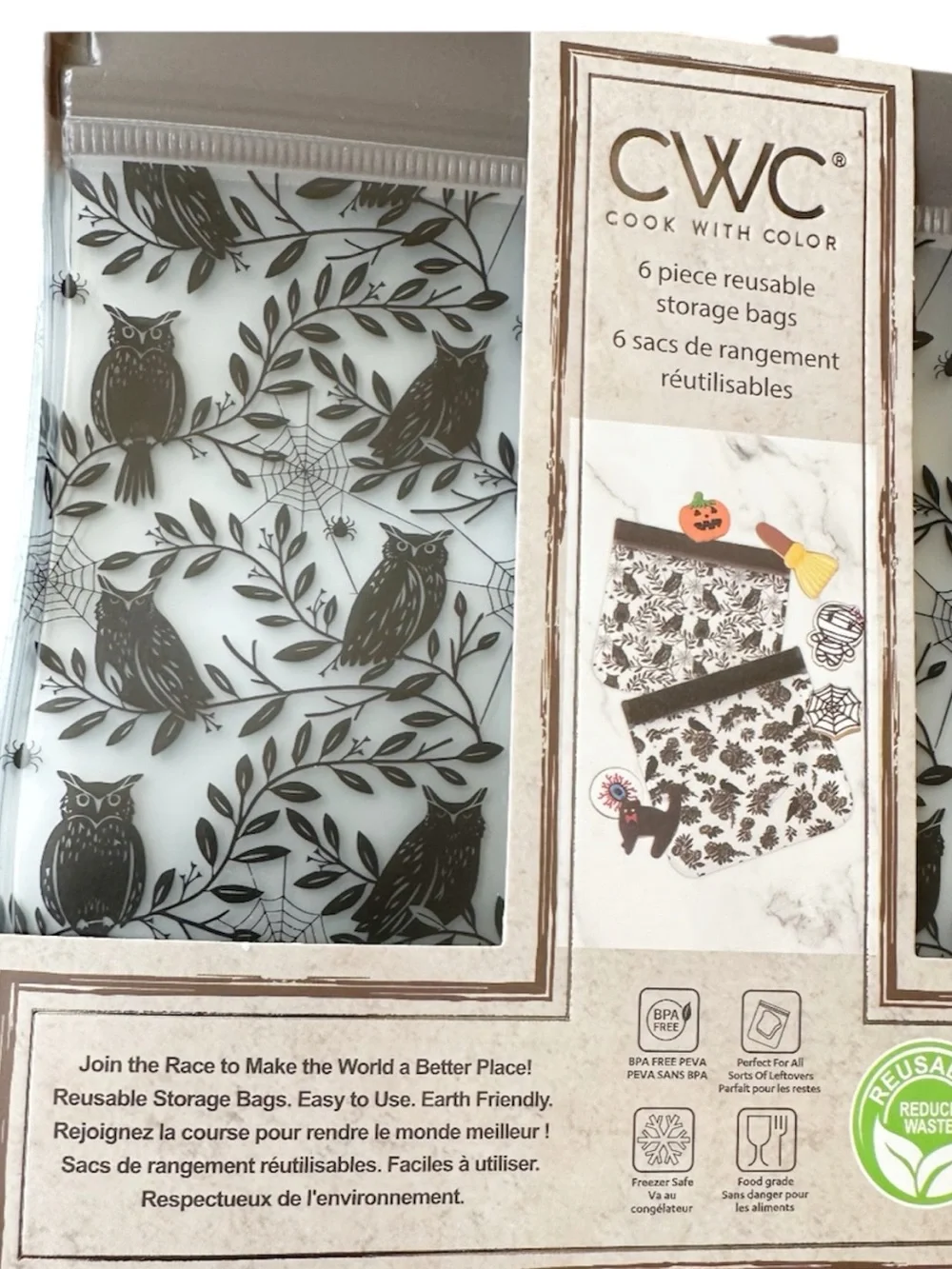 NEW CWC SPOOKY HALLOWEEN Themed Reusable Storage Bags Set/6